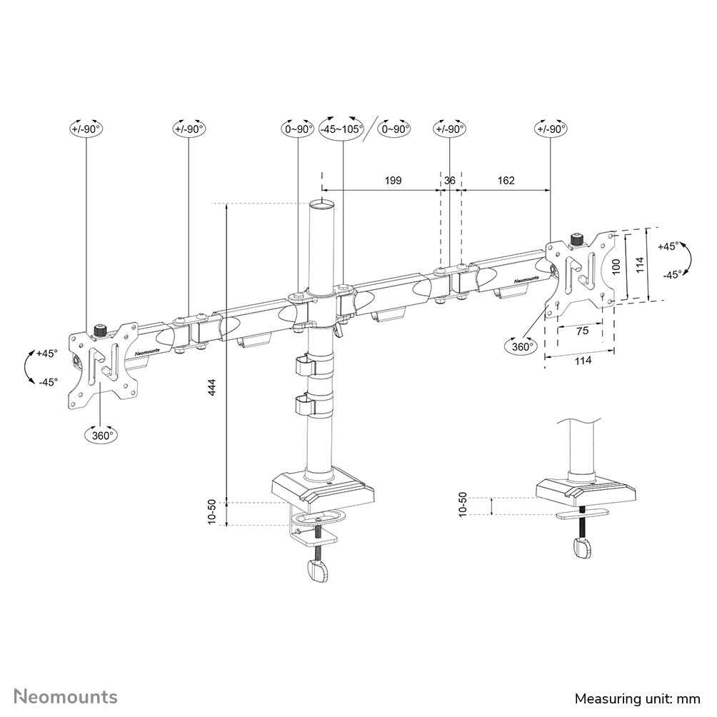 Neomounts DS60-600BL2 Braccio per monitor 10-32" - Quick-fix - 180°-stop